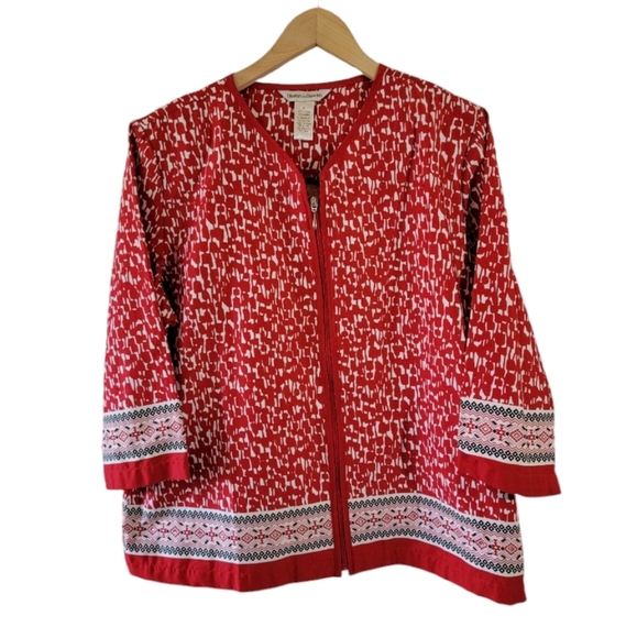 DRAPER'S & DAMON'S Red White Full Zip Jacket Sz XL Pocket Embellished Minimalist - Picture 1 of 12